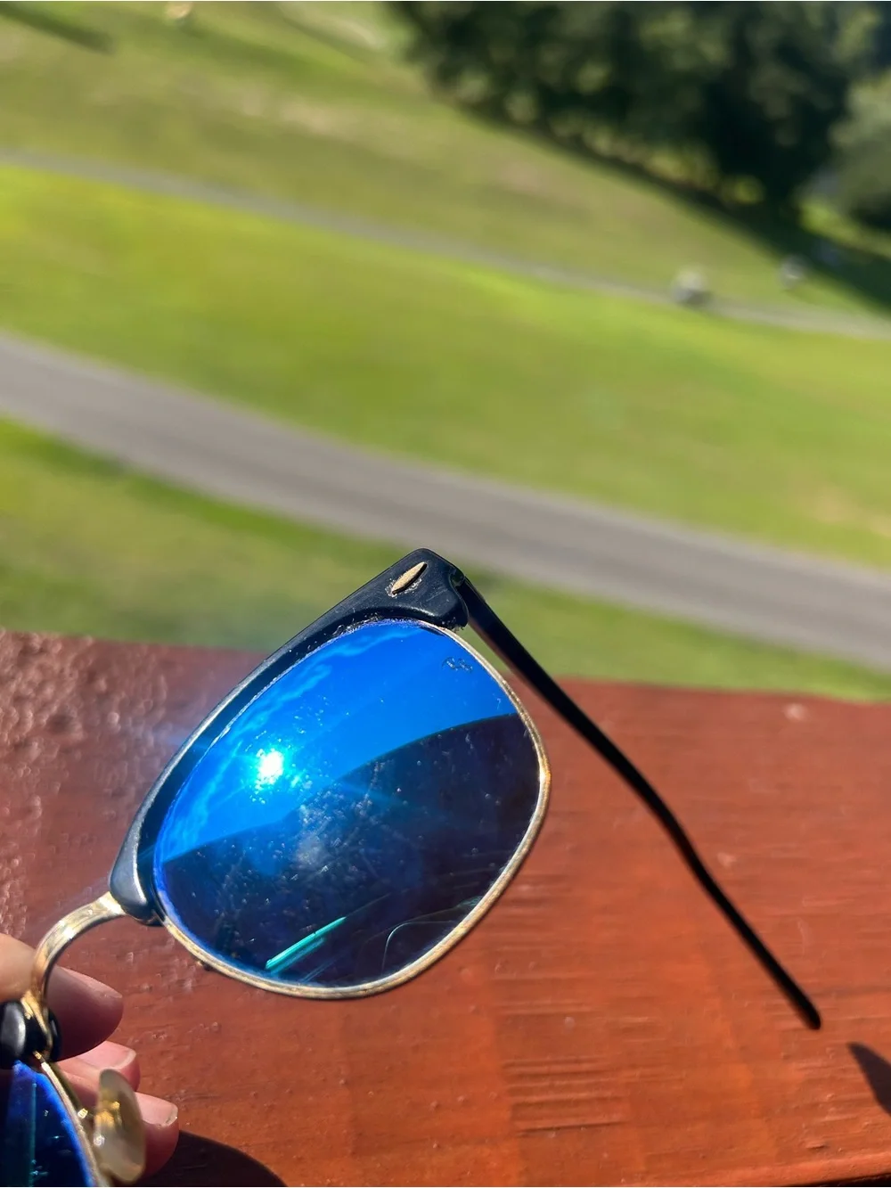 Ray-Ban Clubmaster Black Frame with Blue Mirrored Lenses Sunglasses